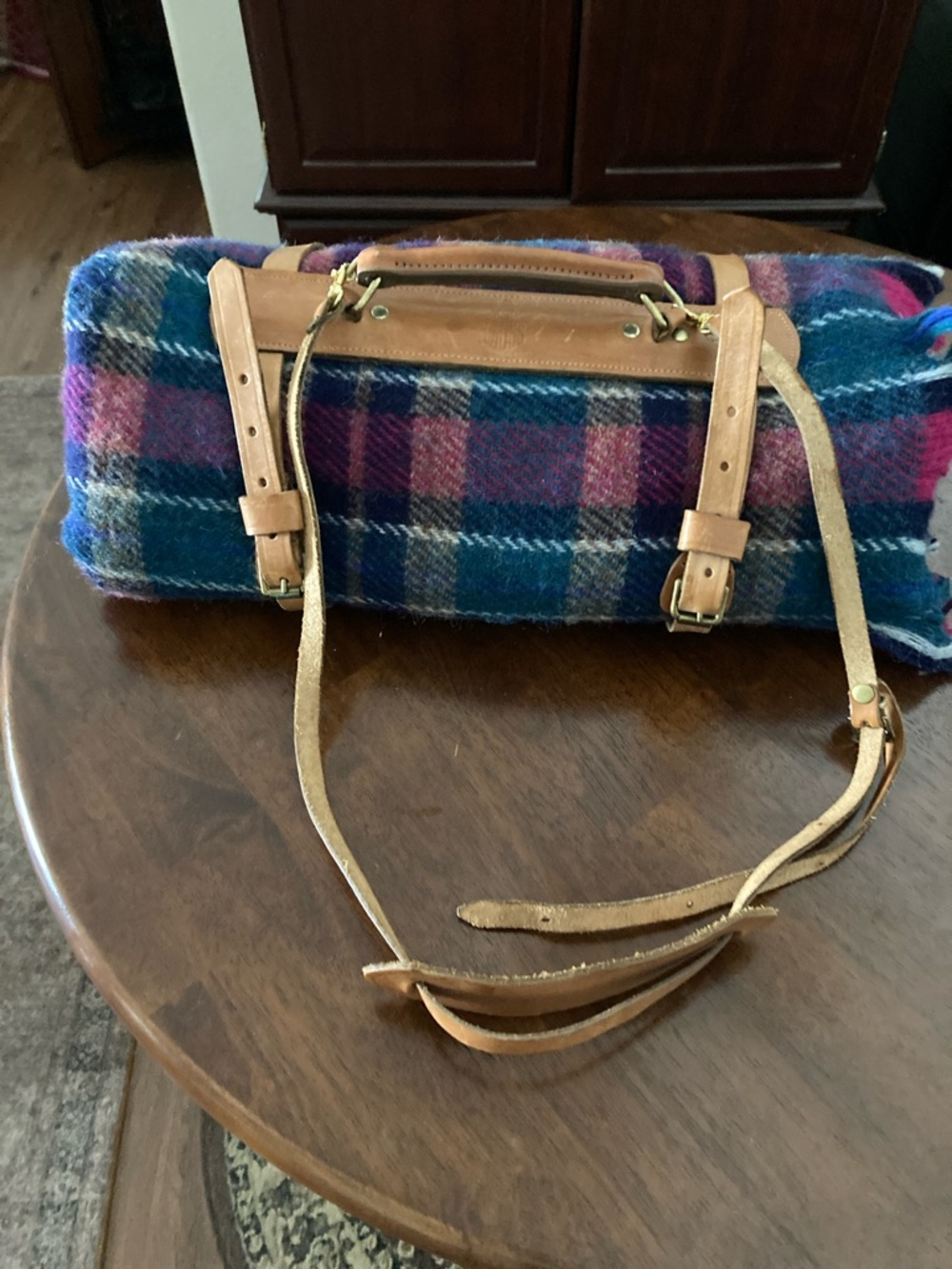 Mark Cross Italian leather blanket carrier